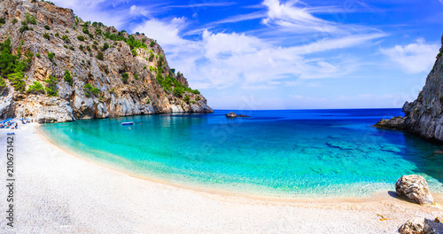 Fototapeta Naklejka Na Ścianę i Meble -  Amazing cristal clear sea of Karpathos island. Beautiful Kyra panagia beach. Greece