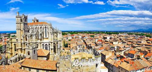 Narbonne , panoramic view with Cathedral of Saint-Just. south France
