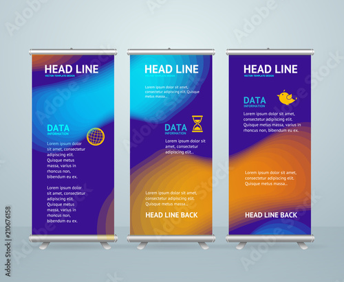 Roll Up Banner Stand Design Template. Vector