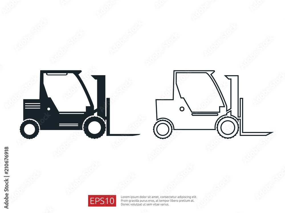 Forklift truck line icon. warehouse fork loader vector illustration. delivery truck symbol for supply storage service, logistic company, freight load, cargo, shipping, transportation.