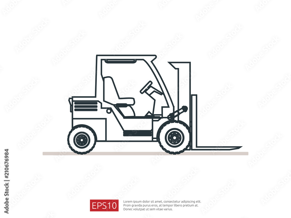 Forklift truck line icon. warehouse fork loader vector illustration. delivery truck symbol for supply storage service, logistic company, freight load, cargo, shipping, transportation.