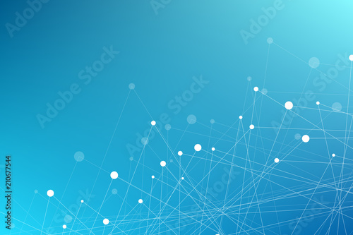 Geometrical blue background of flying triangles. Connected triangles. Plexus. Backdrop for your design. Vector illustration