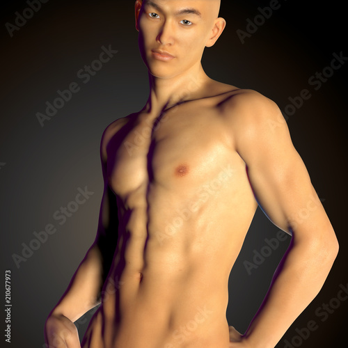 Asian young  man with perfect fitness body