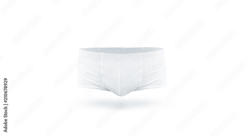 Blank white mens under pants mock up front side, isolated. Empty male boxer  briefs mockup. Clear underwear template. Compression shorts panties  underclothes Stock Photo