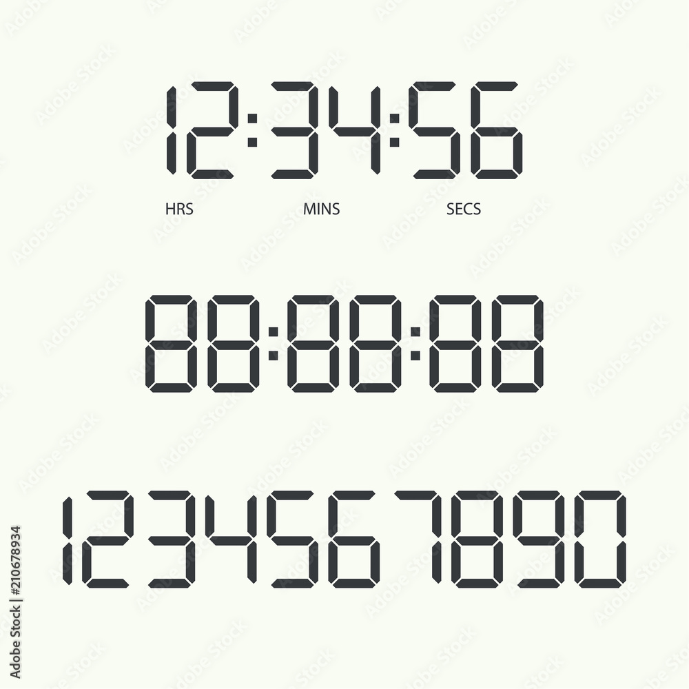 Digital clock and numbers. Vector illustration icon. Stock Vector