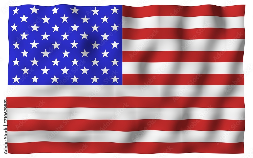 Fototapeta premium Waving flag of the United States of America. Stars and Stripes. State symbol of the USA. 3D illustration
