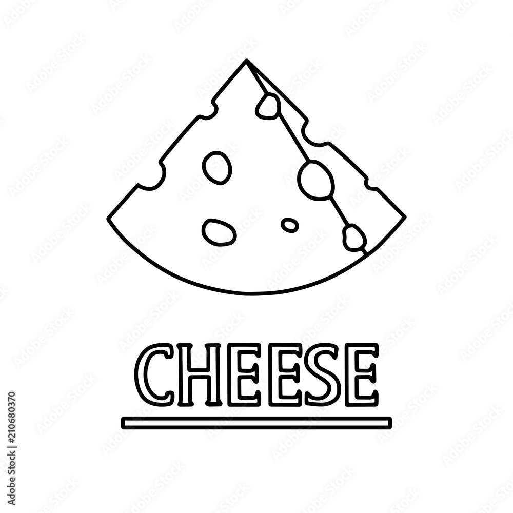 Cut cheese piece. Image with a black outline. Cut cheese piece. Image with a black outline.