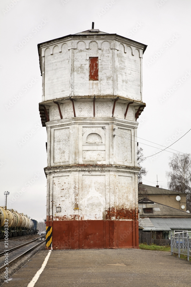 Water tower at railway station in Shuya. Ivanovo region. Russia