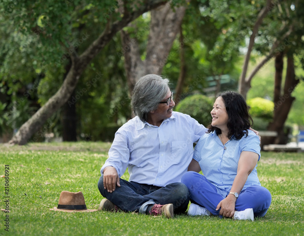 Happy senior couple spend the time together at the park in autumn. Happy senior couple spend the time together at the park in autumn.