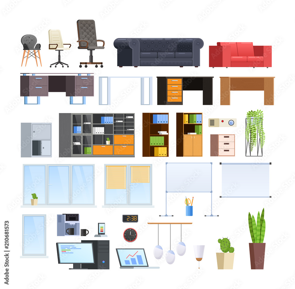 Set of large collection of office and home modern furniture. Set of large collection of office and home modern furniture.