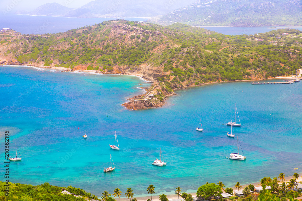 Antigua, Caribbean islands, English Harbour view with yachts