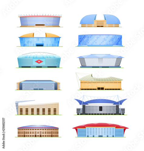 Set of sports stadium for football, Olympic Games, sports arena.
