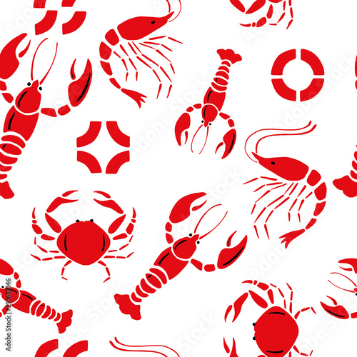 lobster shrimp crab seamless white background