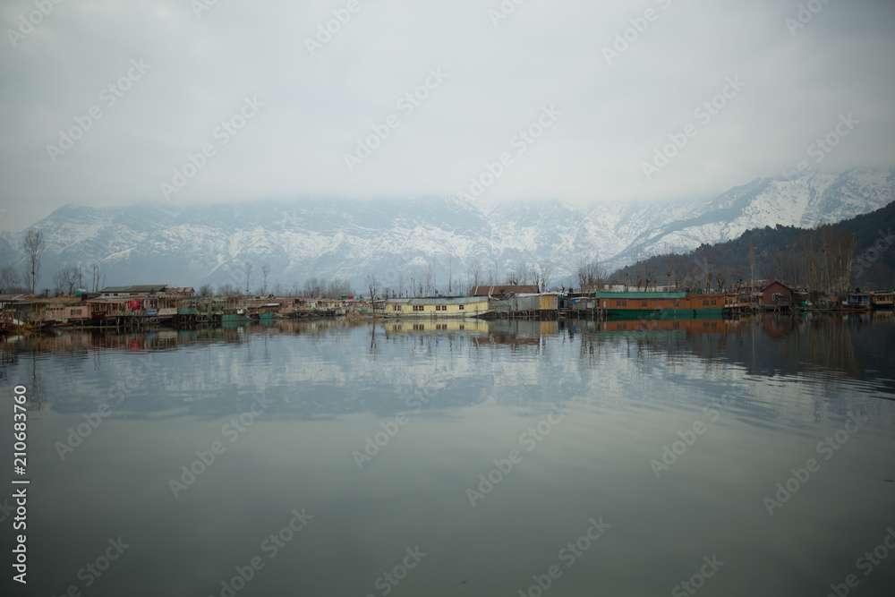 Himalaya mountains and Dal Lake water mirror