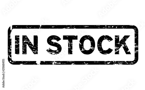 Grunge black in stock word square rubber seal stamp on white background