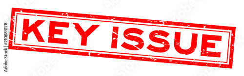 Grunge red key issue word square rubber seal stamp on white background