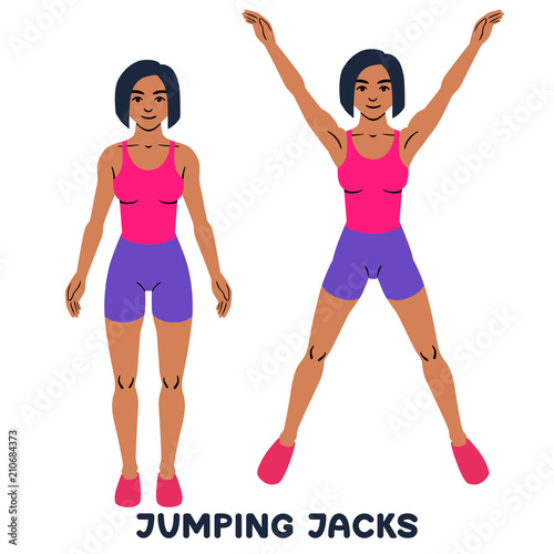 Jumping Jack. Sport exersice. Silhouettes of woman doing exercise. Workout, training. photo