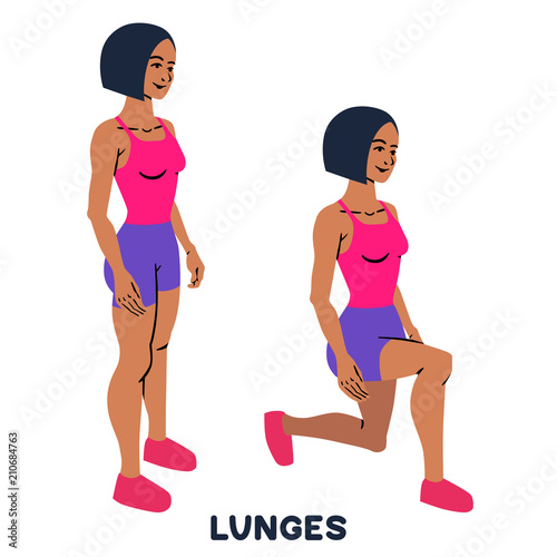 Lunges. Sport exersice. Silhouettes of woman doing exercise. Workout, training.