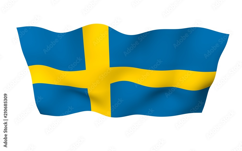 The flag of Sweden. Official state symbol of the Kingdom of Sweden. A blue field with a yellow Scandinavian cross that extends to the edges of the flag. 3d illustration The flag of Sweden. Official state symbol of the Kingdom of Sweden. A blue field with a yellow Scandinavian cross that extends to the edges of the flag. 3d illustration
