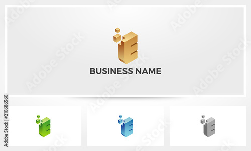 Letter E Block Stack Build Logo