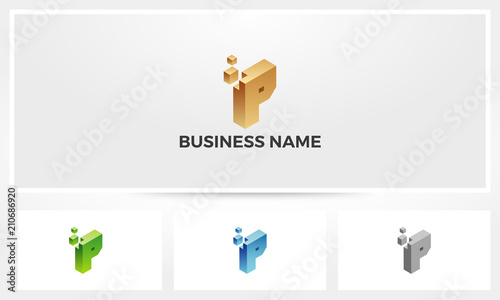 Letter P Block Stack Build Logo