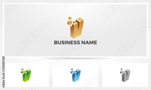 Letter V Block Stack Build Logo