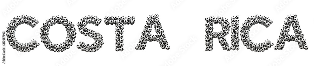 Costa Rica word made from a football soccer ball texture. 3D Rendering Costa Rica word made from a football soccer ball texture. 3D Rendering