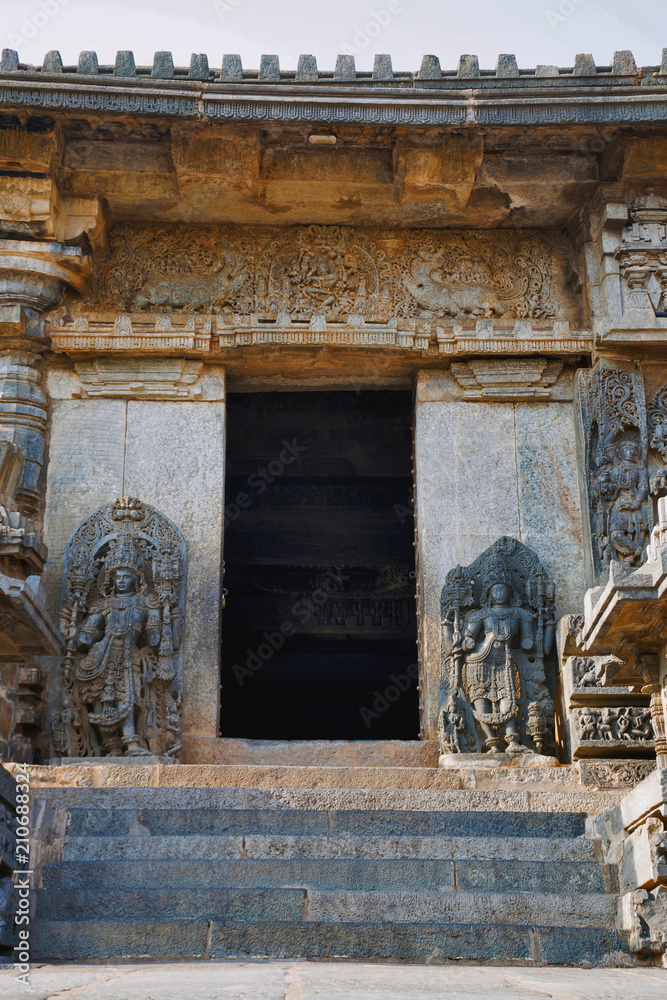 Close up of North entrance to Hoysaleshvara Temple, Halebid, Karnataka, India