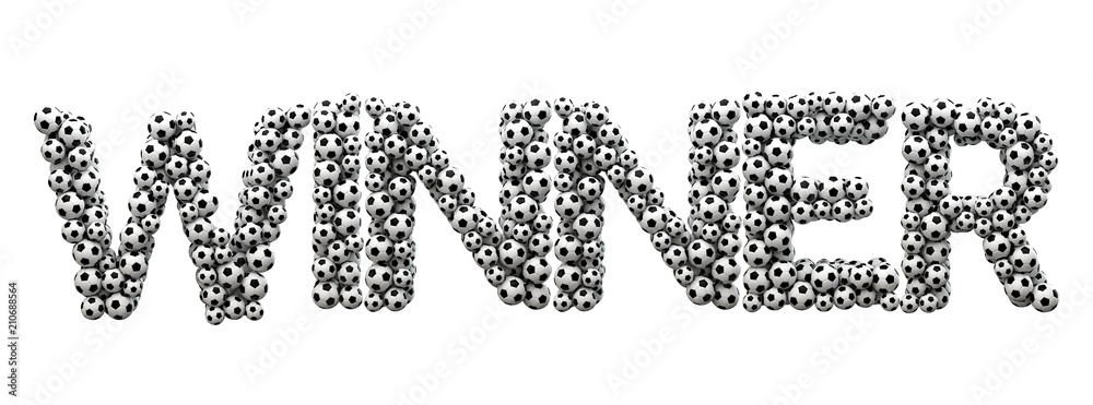Winner word made from a football soccer ball texture. 3D Rendering