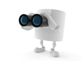 Toilet paper character looking through binoculars
