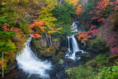 Ryuzu Waterfall in autumn. the most favorite for tourist in Nikko  Tochigi  Japan