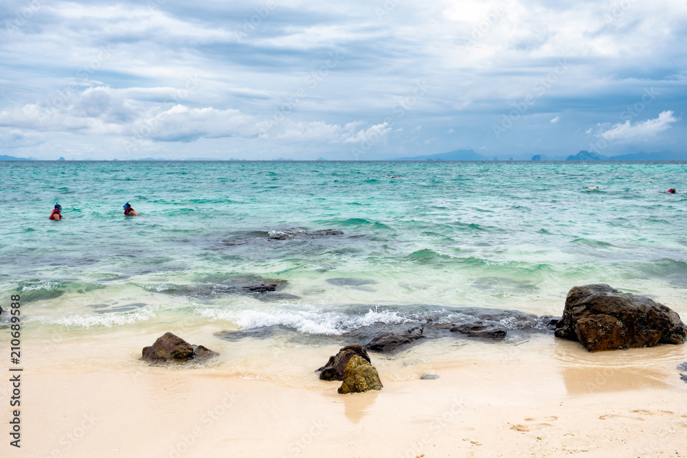 Aqua sea with sand beach in windy day Aqua sea with sand beach in windy day