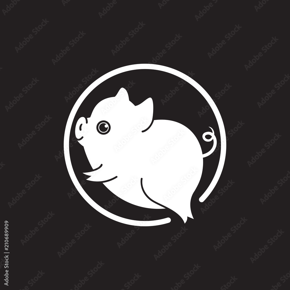 Cute little pig icon in the shape of a circle, New year 2019, chinese horoscope symbol, vector illustration Cute little pig icon in the shape of a circle, New year 2019, chinese horoscope symbol, vector illustration