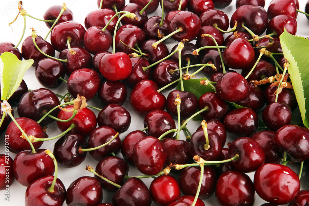 Cherry. Red fresh bunch of cherries on the table Cherry. Red fresh bunch of cherries on the table