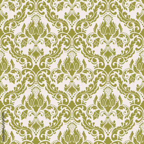 Vector damask seamless pattern background. Classical luxury old fashioned damask ornament, royal victorian seamless texture for wallpapers, textile, wrapping. Exquisite floral baroque template.