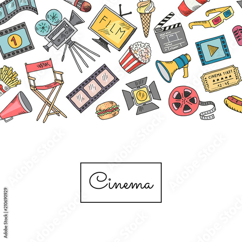 Vector cinema doodle icons background illustration