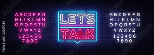 Let's talk neon signs vector. Lets talk text Design template neon sign, light banner, neon signboard, nightly bright advertising, light inscription. Vector illustration. Editing text neon sign