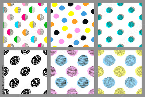Colorful geometric seamless patterns. Bright backgrounds set.