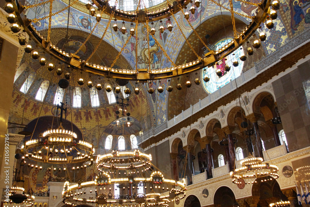 Obraz premium Church decoration with mosaic, stained glass and gilding