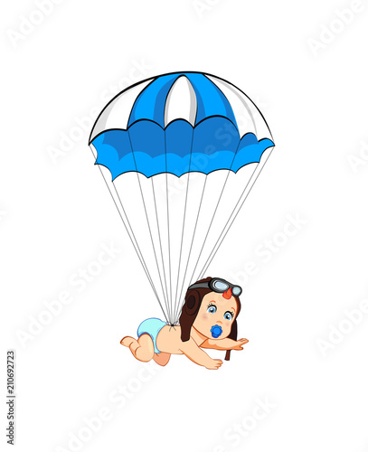 Fototapeta Naklejka Na Ścianę i Meble -  cartoon vector clip art with baby boy in pilot hat with parachute