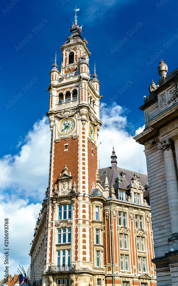 Belfry of the Chamber of Commerce. A historic building in Lille, France