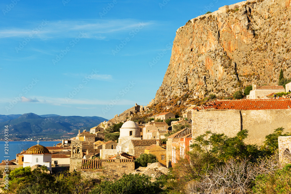 View of the fortress and medieval town of Monemvasia, Greece