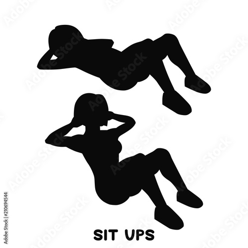 Sit up. Sport exersice. Silhouettes of woman doing exercise. Workout, training.
