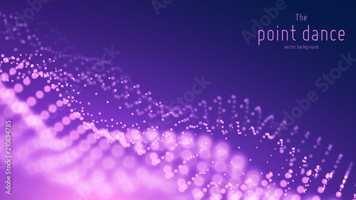 Vector abstract particle wave, points array with shallow depth of field. Futuristic illustration. Technology digital splash or explosion of data points. Pont dance waveform. Cyber UI, HUD element.