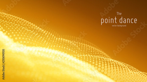 Vector abstract particle wave, points array with shallow depth of field. Futuristic illustration. Technology digital splash or explosion of data points. Pont dance waveform. Cyber UI, HUD element.