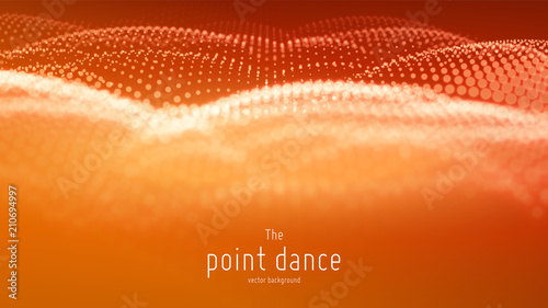 Vector abstract particle wave, points array with shallow depth of field. Futuristic illustration. Technology digital splash or explosion of data points. Pont dance waveform. Cyber UI, HUD element.