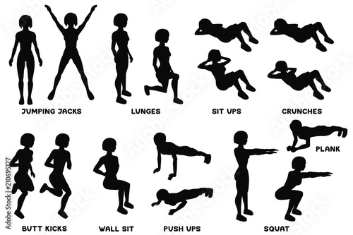 Squat. Sport exersice. Silhouettes of woman doing exercise. Workout, training.