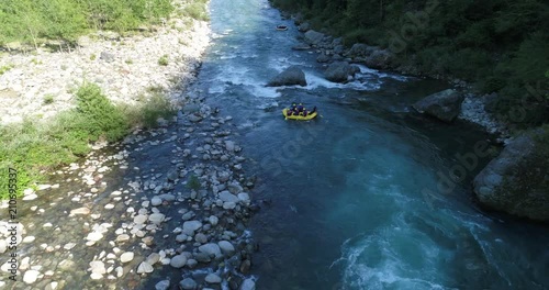 Water rafting on the rapids of river Sesia , Piedmont, Italy. 