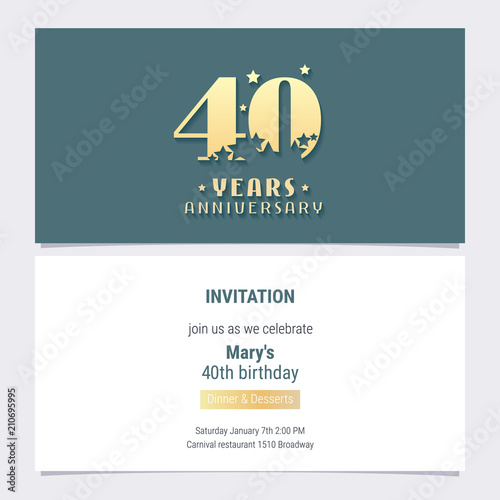 40 years anniversary invitation vector