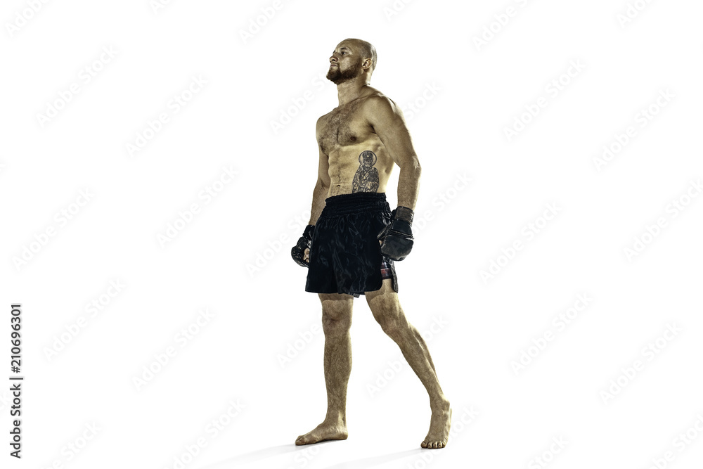 professional boxer boxing isolated on white studio background